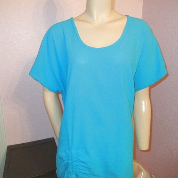 Oh My Gauze Asymmetrical Tunic Top Size XXL 3 Short Sleeves Turquoise Coastal - Picture 2 of 11